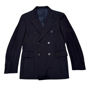 PRADA Men’s Navy Double-Breasted Wool Blazer - Navy - Size 46R (Model A38870)